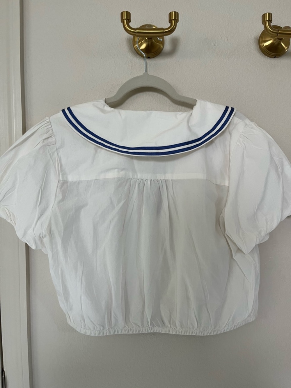 Celandine for Anthropolgie White Sailor Collar Top with Blue Trim size XL - Picture 5 of 6